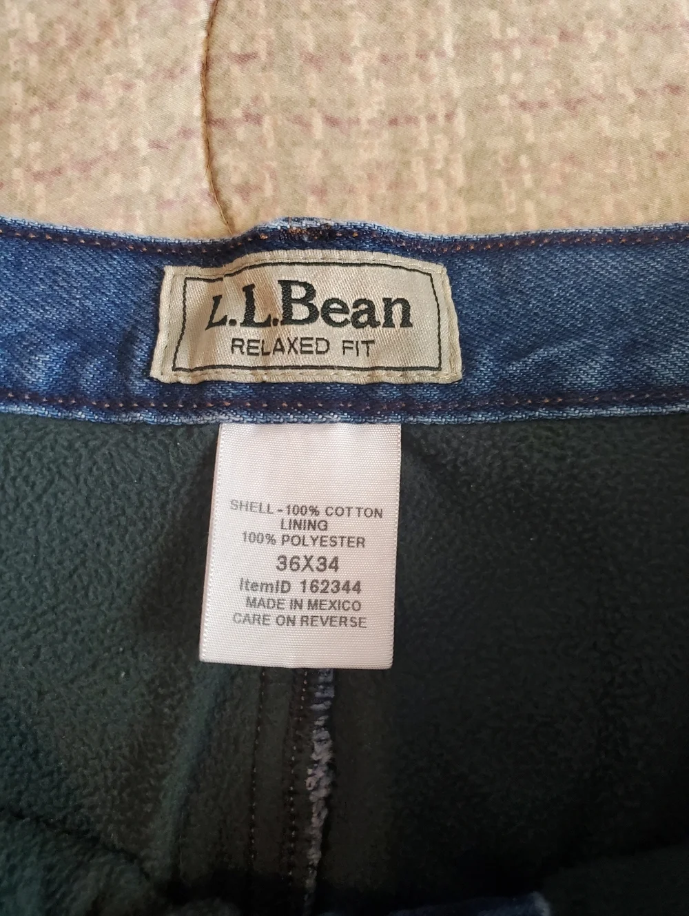 LL Bean Insulated Jeans Fleece Lined Relaxed Fit Men’s Medium Wash Size 36x34.